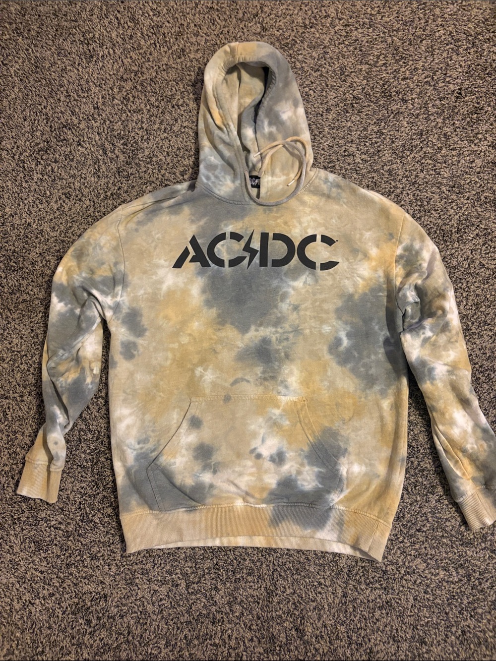 AC/DC Tie-Dye Crewneck Sweatshirt in Gray and Tan Size Medium